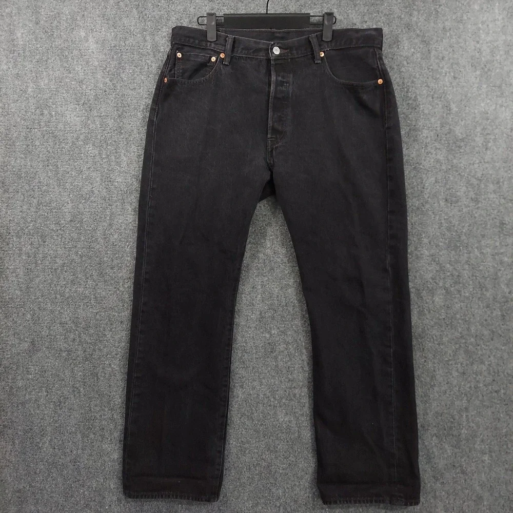 Levis 501 Jeans Mens Fits 36x31 Black Dark‎ Wash Regular Straight Button Fly